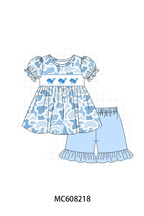 PO101 Blue camouflage whale embroidery ruffle collection