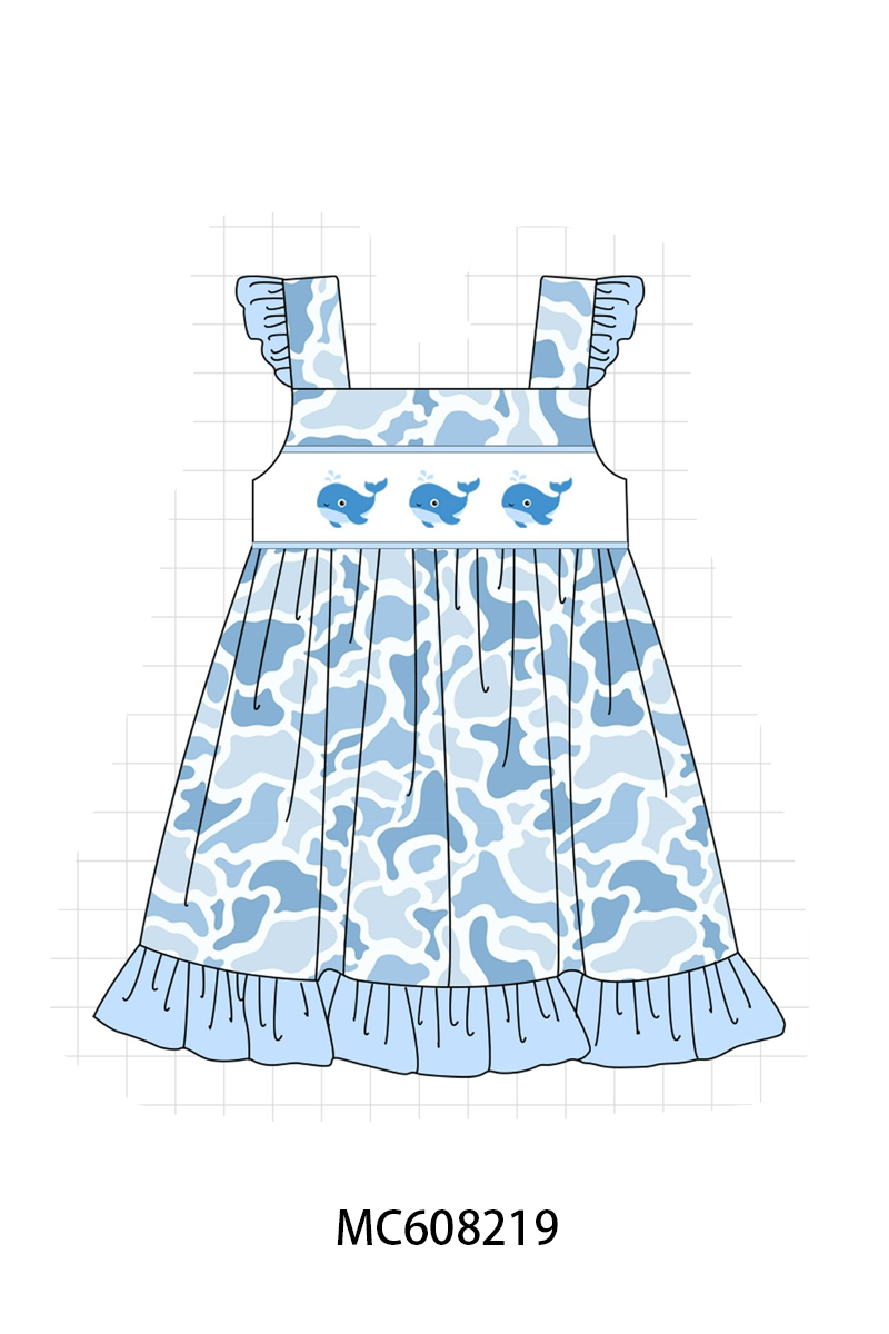 PO101 Blue camouflage whale embroidery ruffle collection