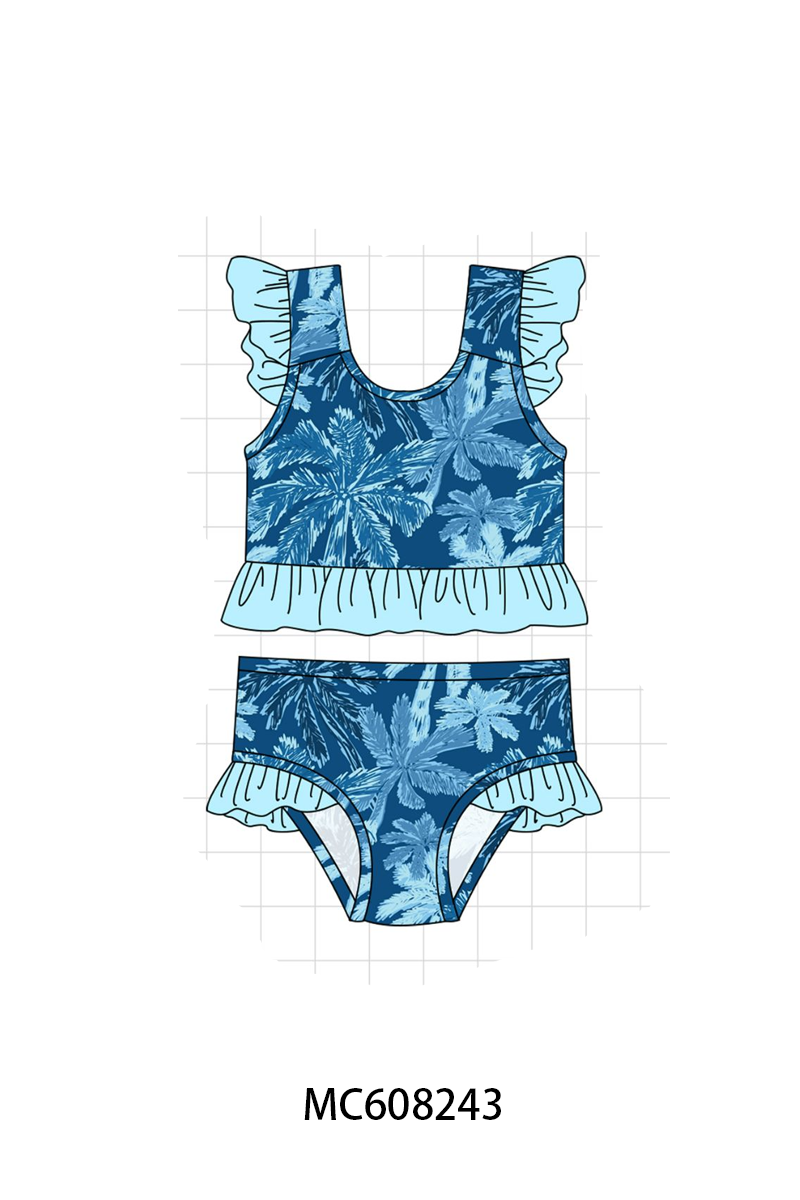 PO101 Blue palm print swimsuit collection