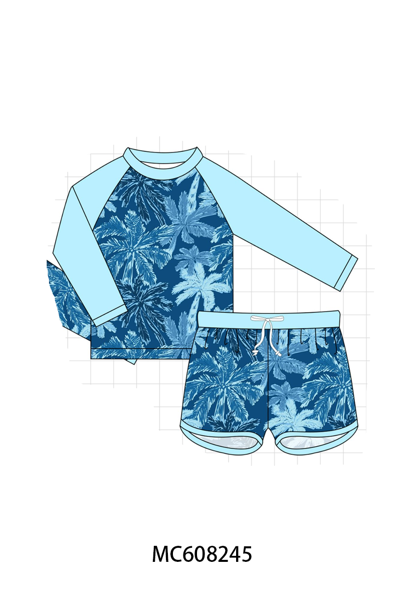 PO101 Blue palm print swimsuit collection