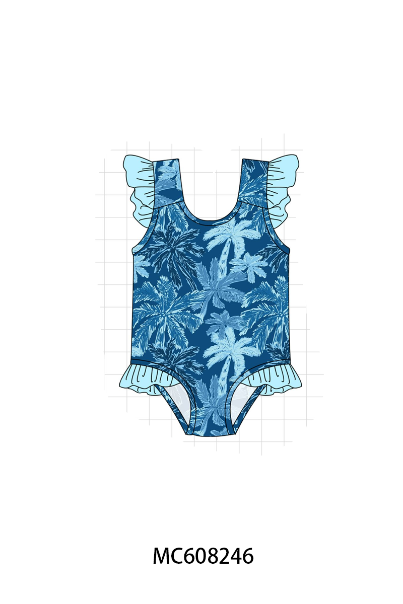 PO101 Blue palm print swimsuit collection