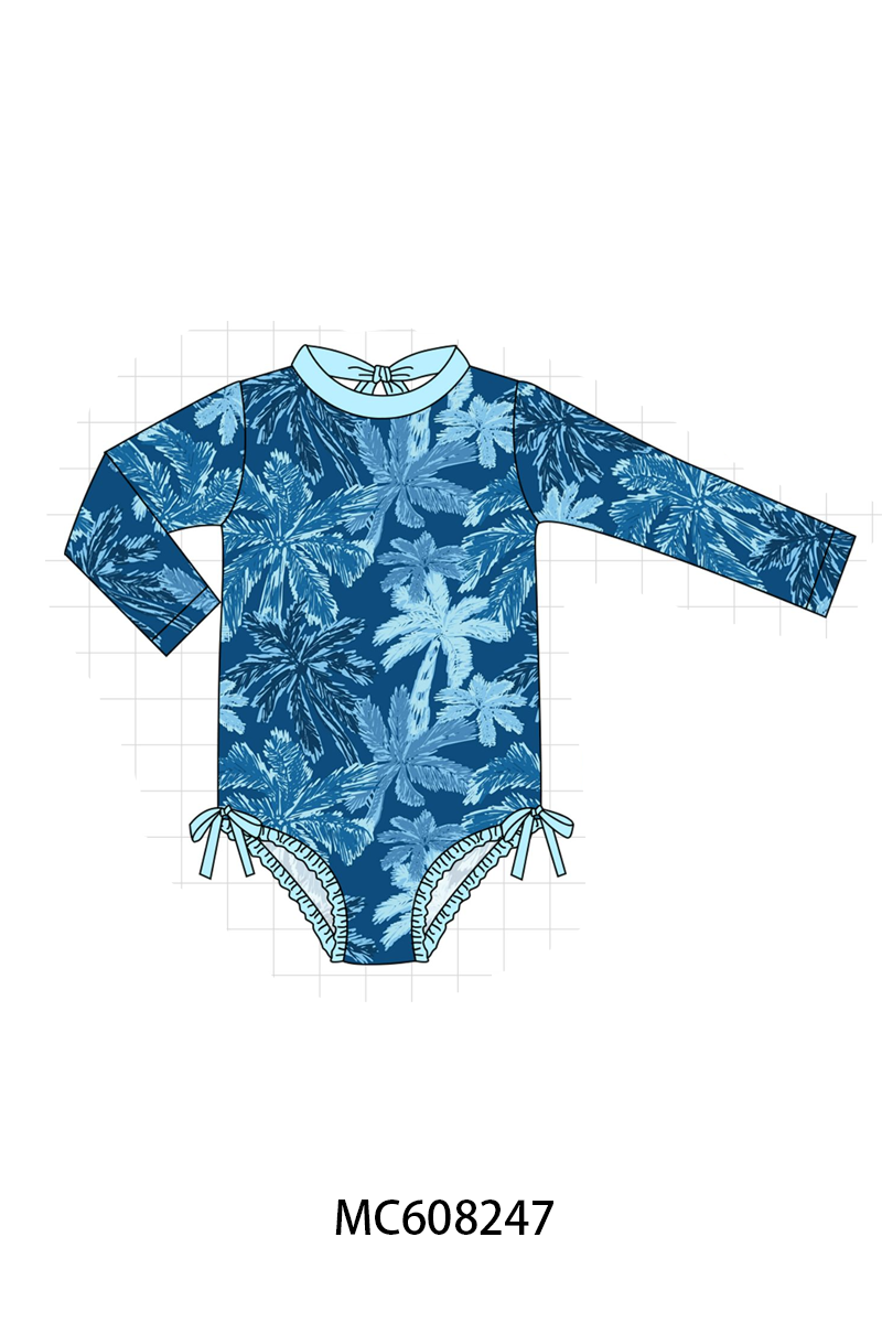 PO101 Blue palm print swimsuit collection