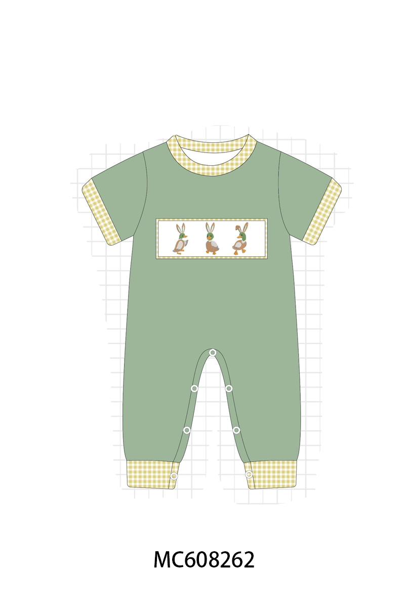 PO101 Green bunny mallard embroidery gingham collection