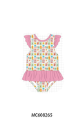PO101 Pink checkered patchwork ruffle swimsuit collection