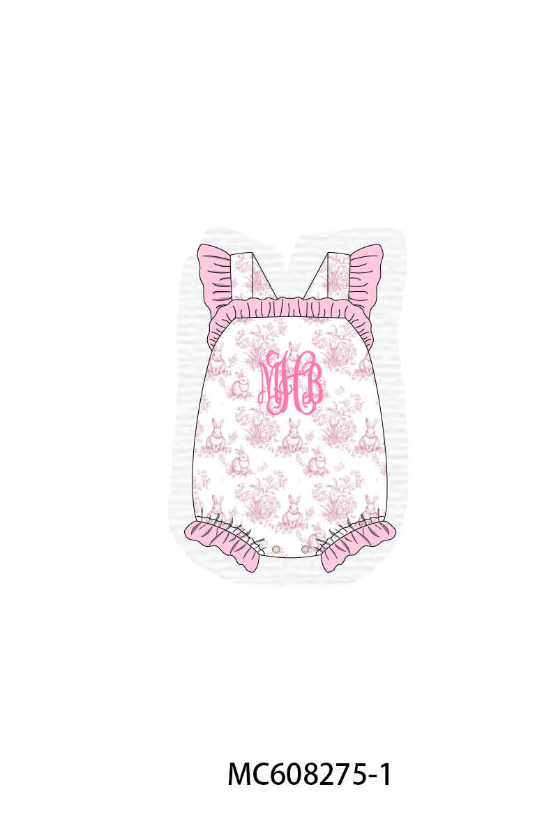 PO101 Pink easter bunny monogram embroidery ruffle collection
