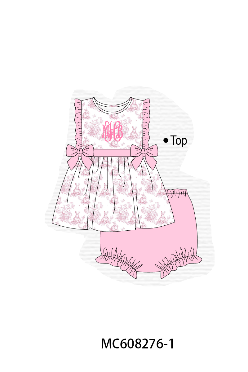 PO101 Pink easter bunny monogram embroidery ruffle collection