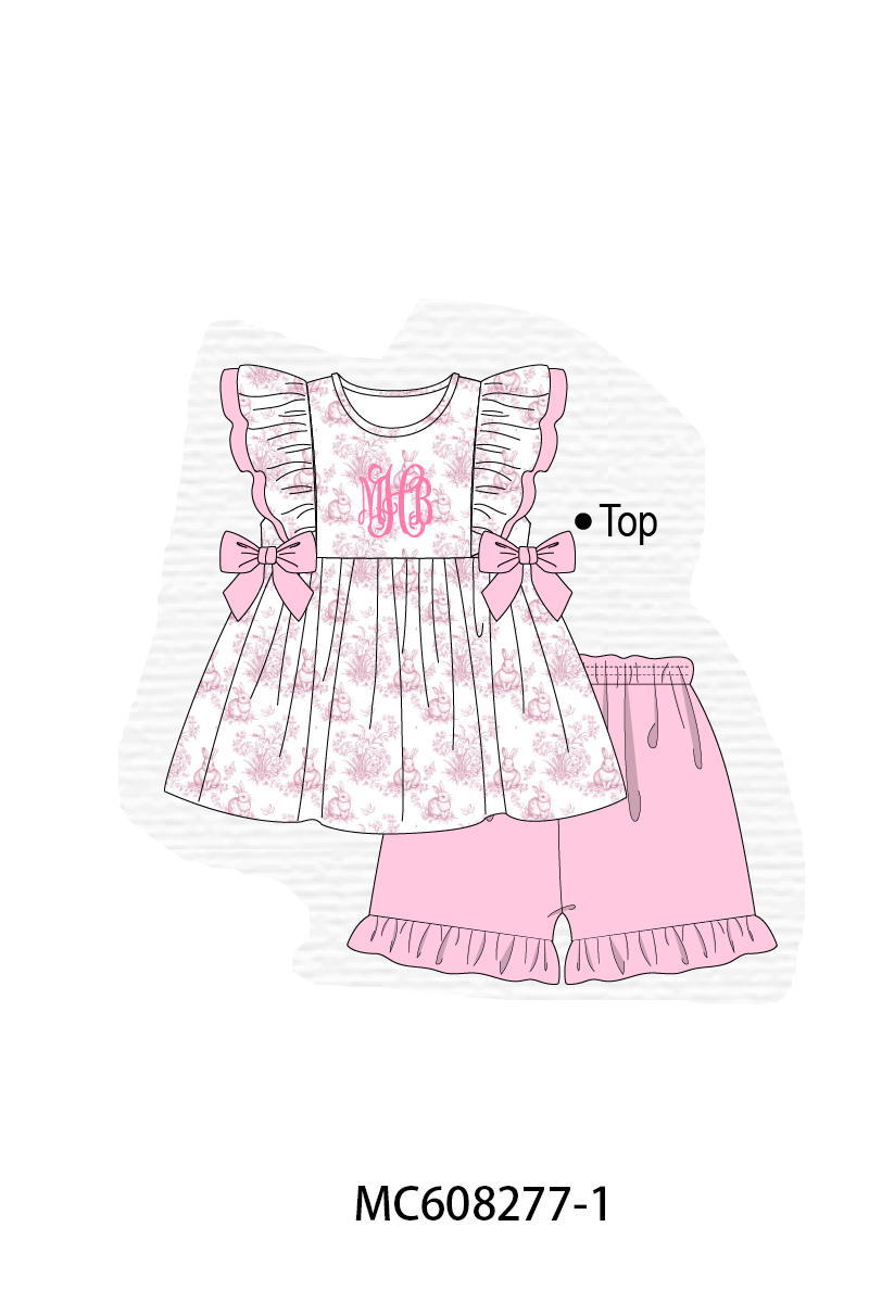 PO101 Pink easter bunny monogram embroidery ruffle collection