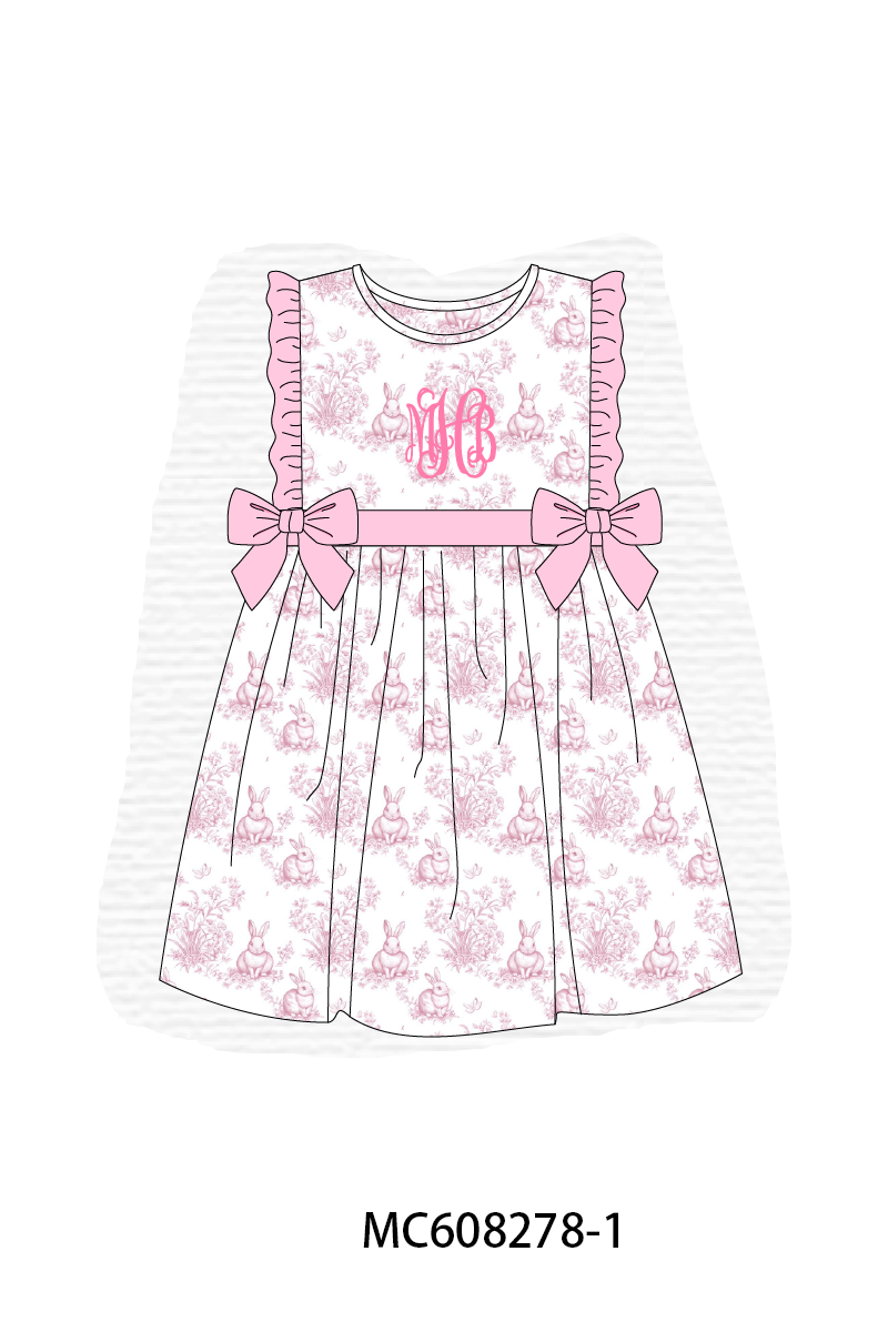 PO101 Pink easter bunny monogram embroidery ruffle collection