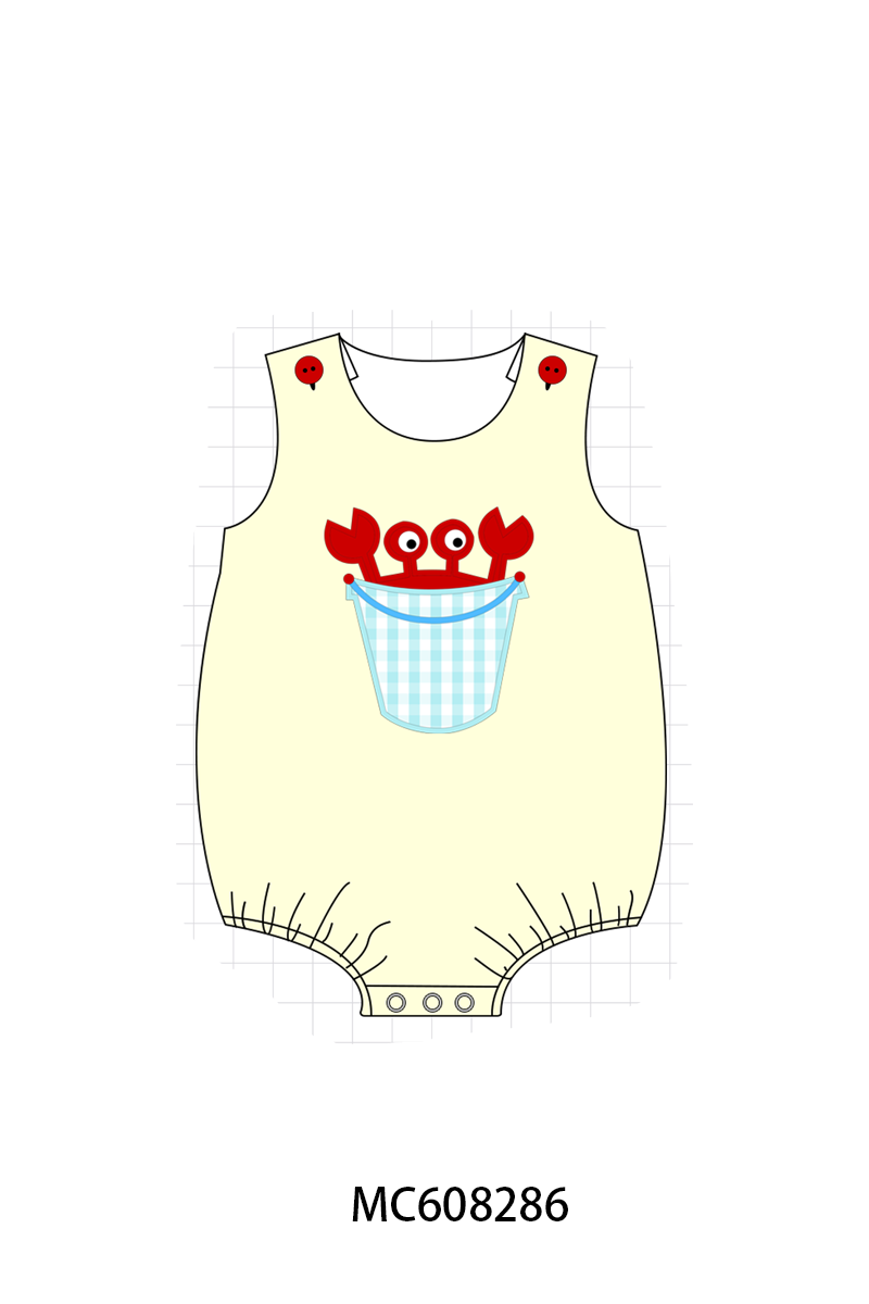 PO101 Cream crab applique gingham collection