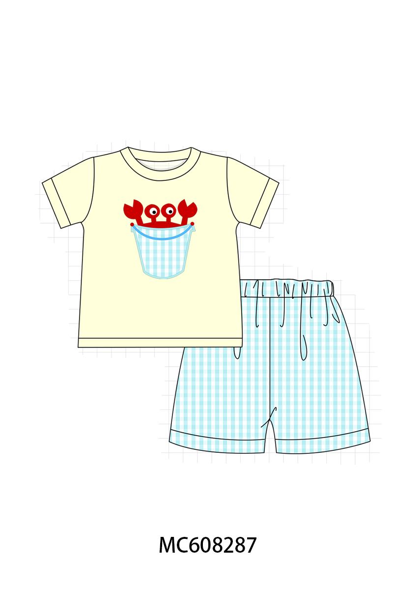 PO101 Cream crab applique gingham collection