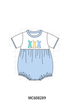 PO101 Purple&blue easter bunny embroidery checkered collection