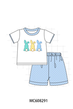 PO101 Purple&blue easter bunny embroidery checkered collection