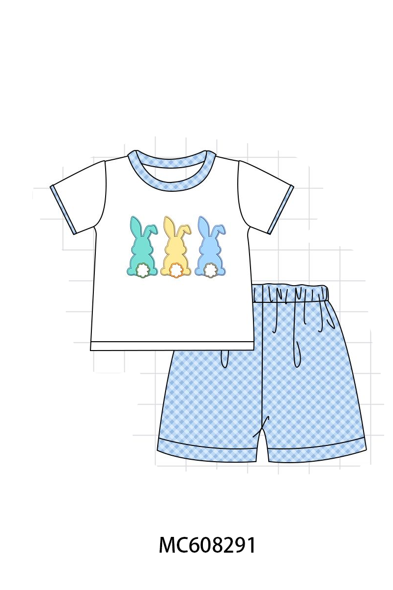 PO101 Purple&blue easter bunny embroidery checkered collection
