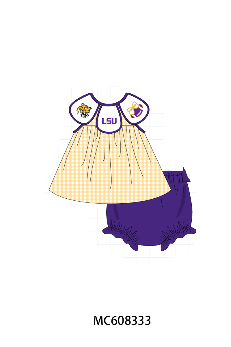 PO101 Purple LSU embroidery gingham collection 1