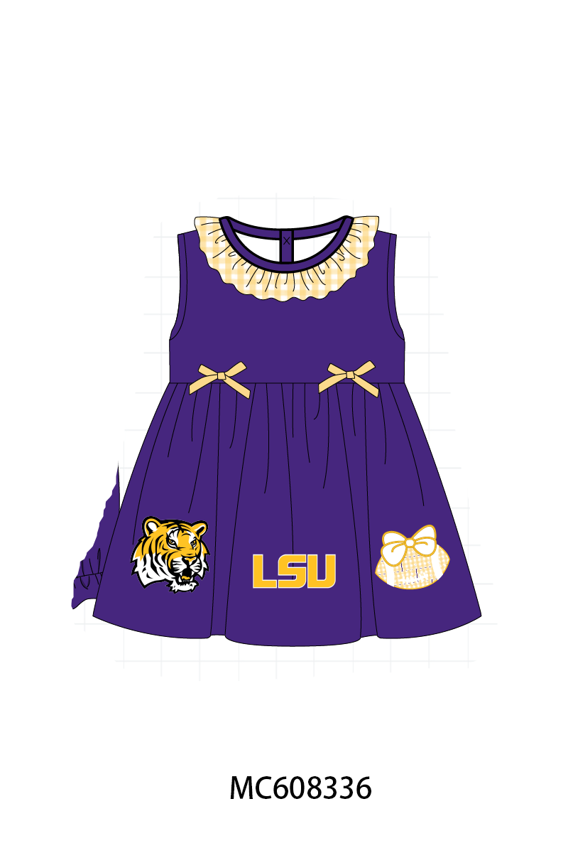 PO101 Purple LSU embroidery gingham collection 1