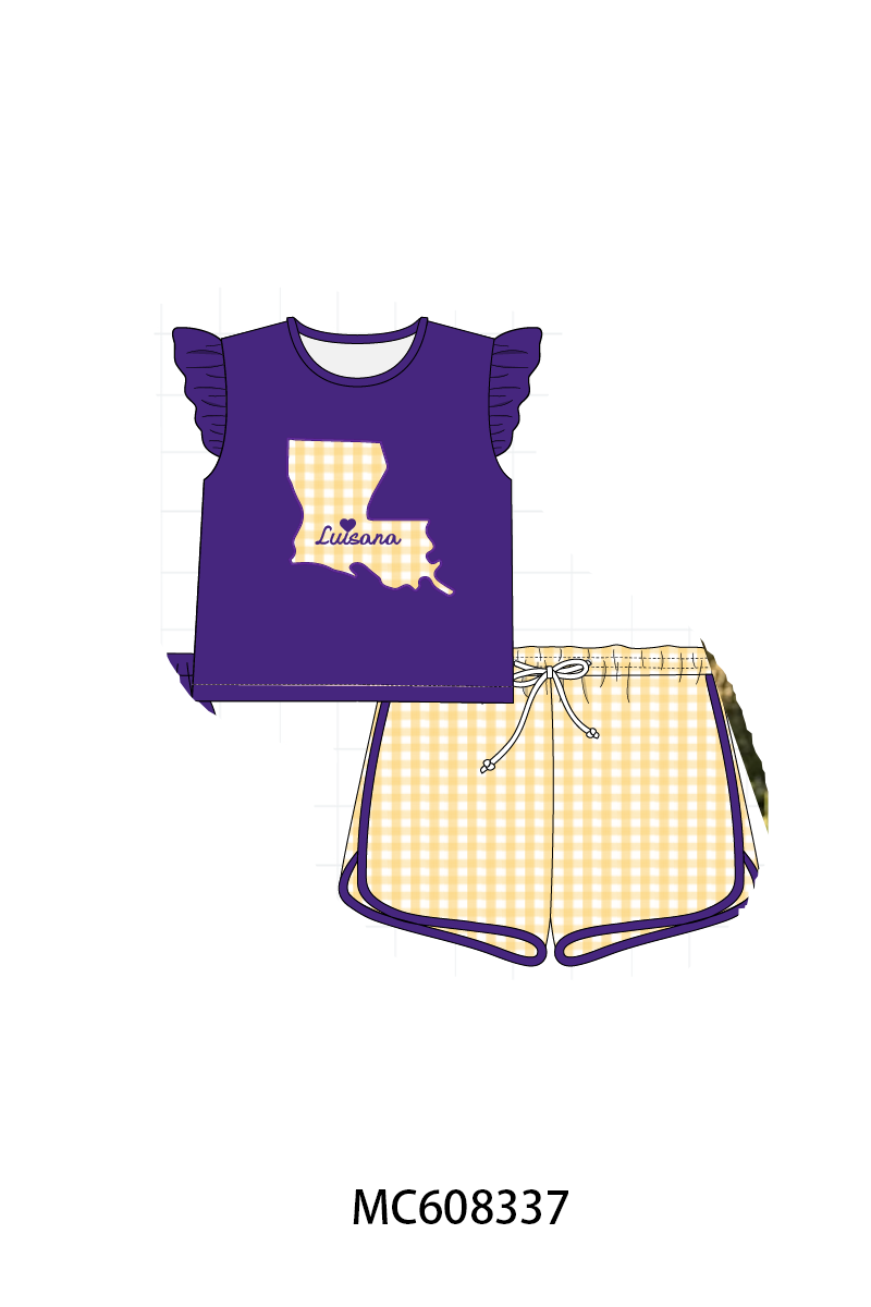 PO101 Purple LSU embroidery gingham collection 1