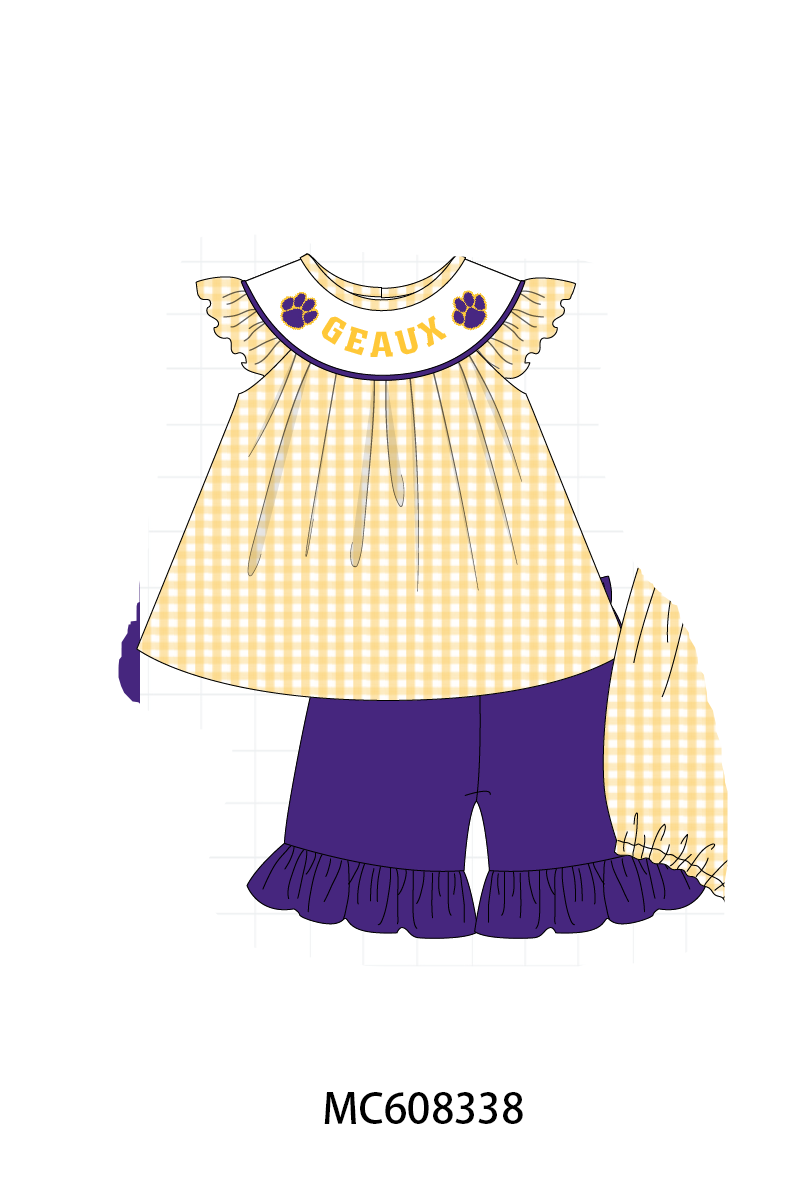 PO101 Purple LSU embroidery gingham collection 1