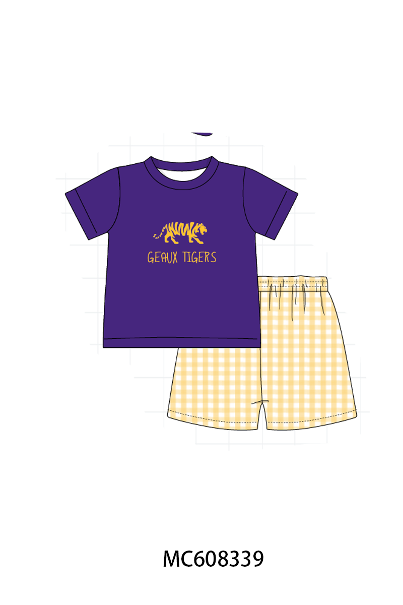 PO101 Purple LSU embroidery gingham collection 1
