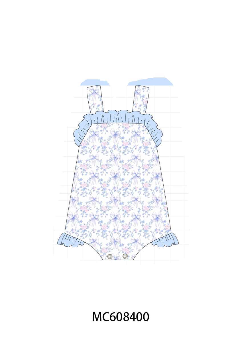 PO101 Blue floral bow plaid ruffle collection 1
