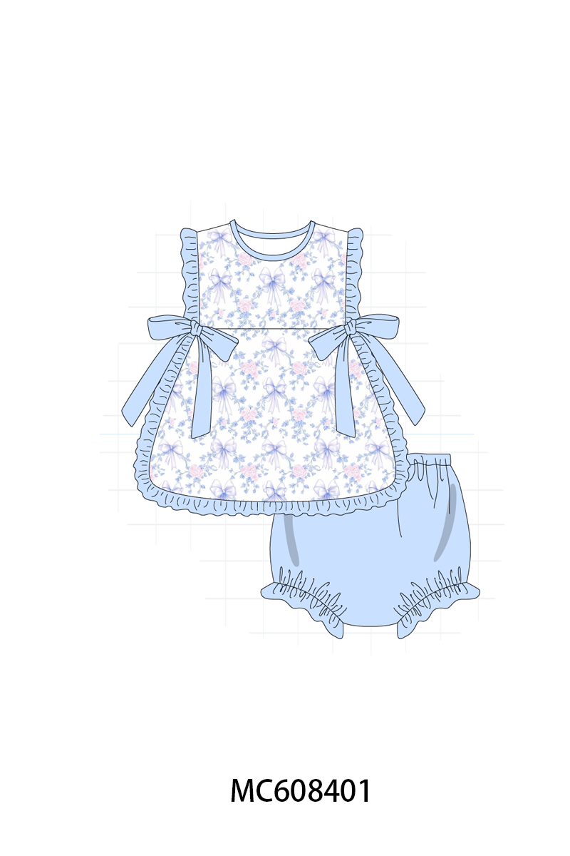 PO101 Blue floral bow plaid ruffle collection 1