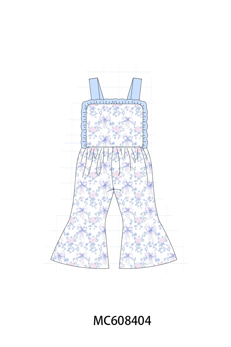 PO101 Blue floral bow plaid ruffle collection 1