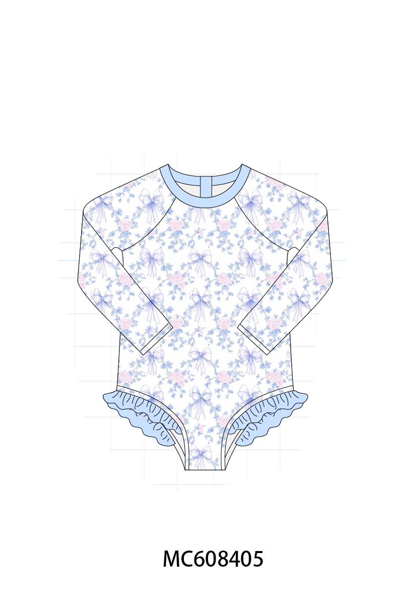 PO101 Blue floral bow plaid ruffle collection 1