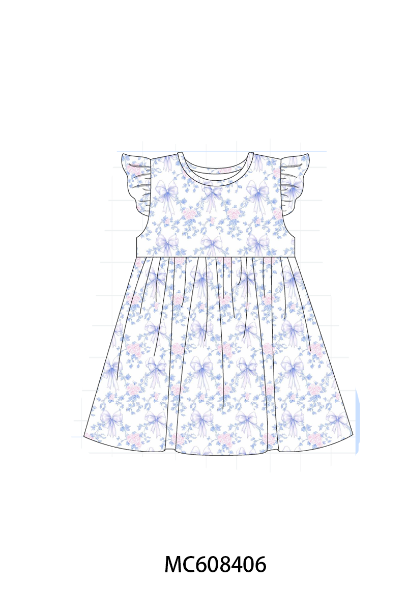 PO101 Blue floral bow plaid ruffle collection 1