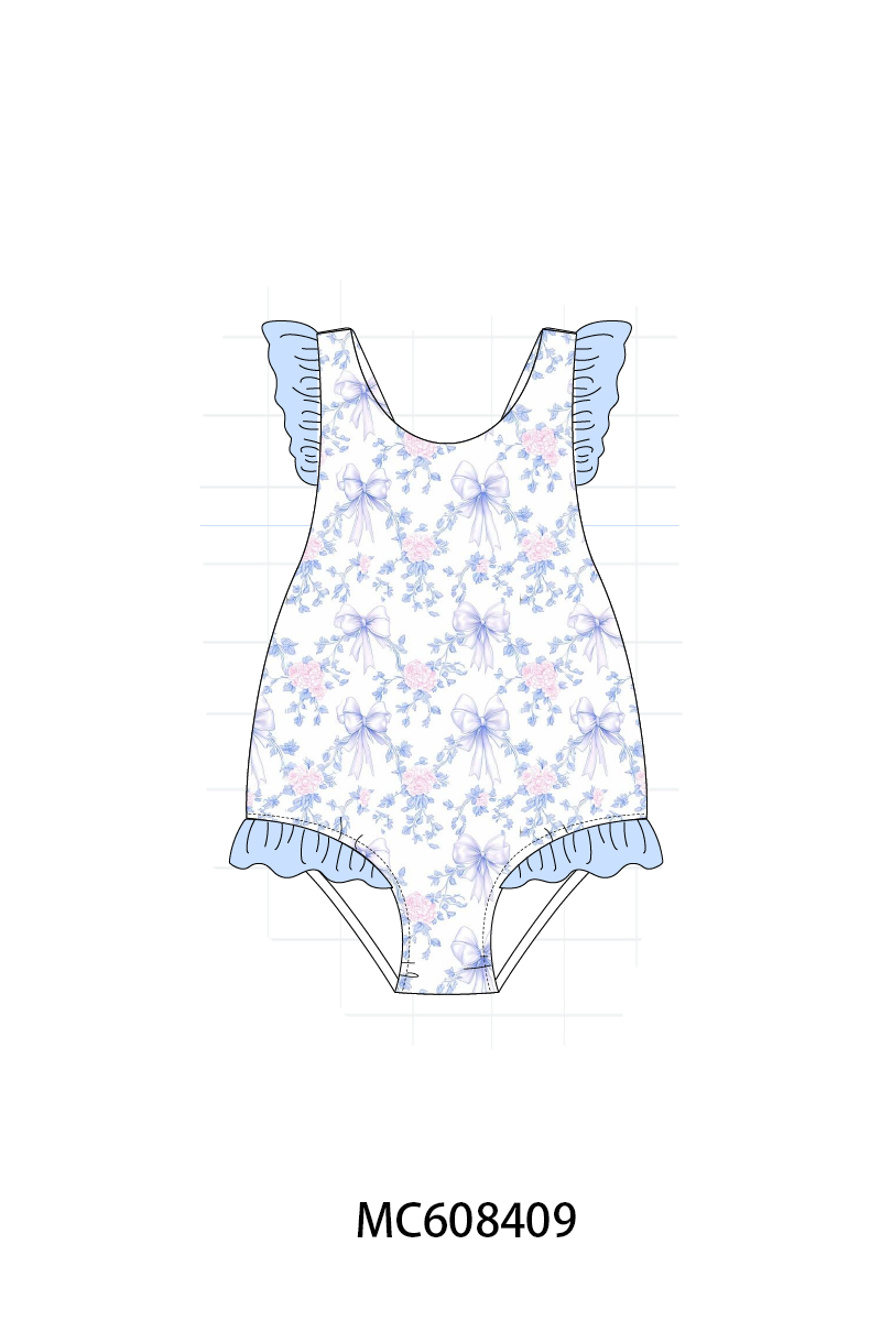 PO101 Blue floral bow plaid ruffle collection 2