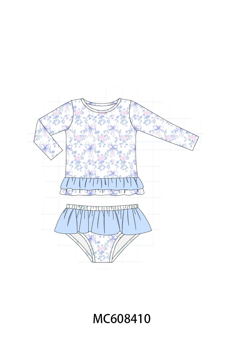 PO101 Blue floral bow plaid ruffle collection 2