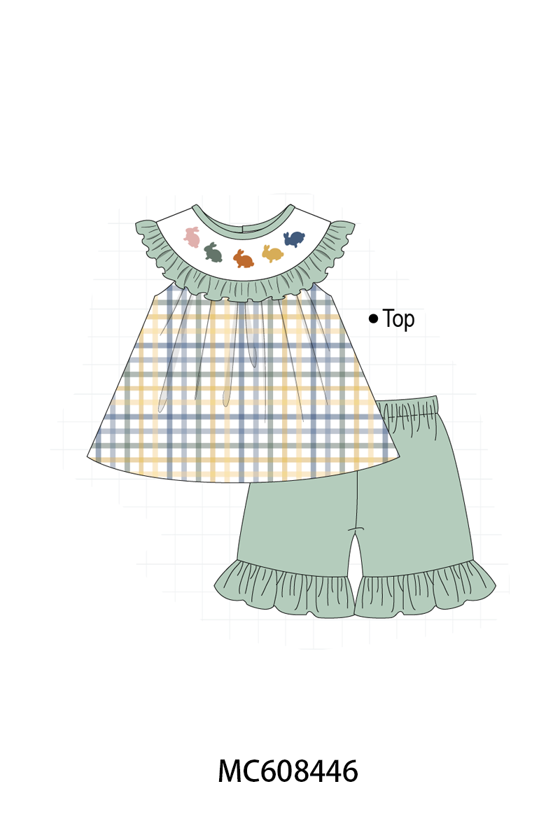 PO101 Sage easter bunny plaid ruffle collection