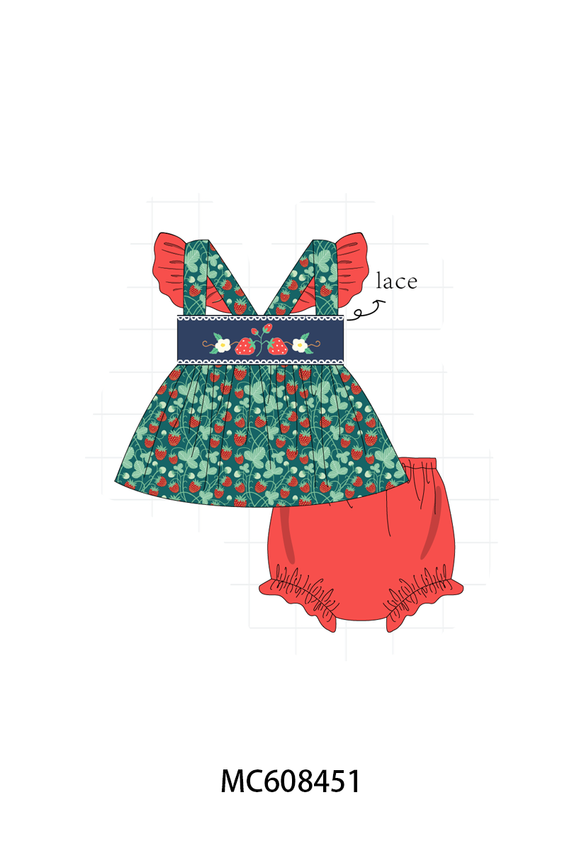 PO101 Green strawberry embroidery collection