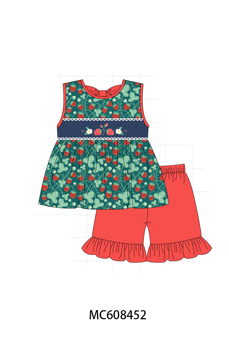 PO101 Green strawberry embroidery collection