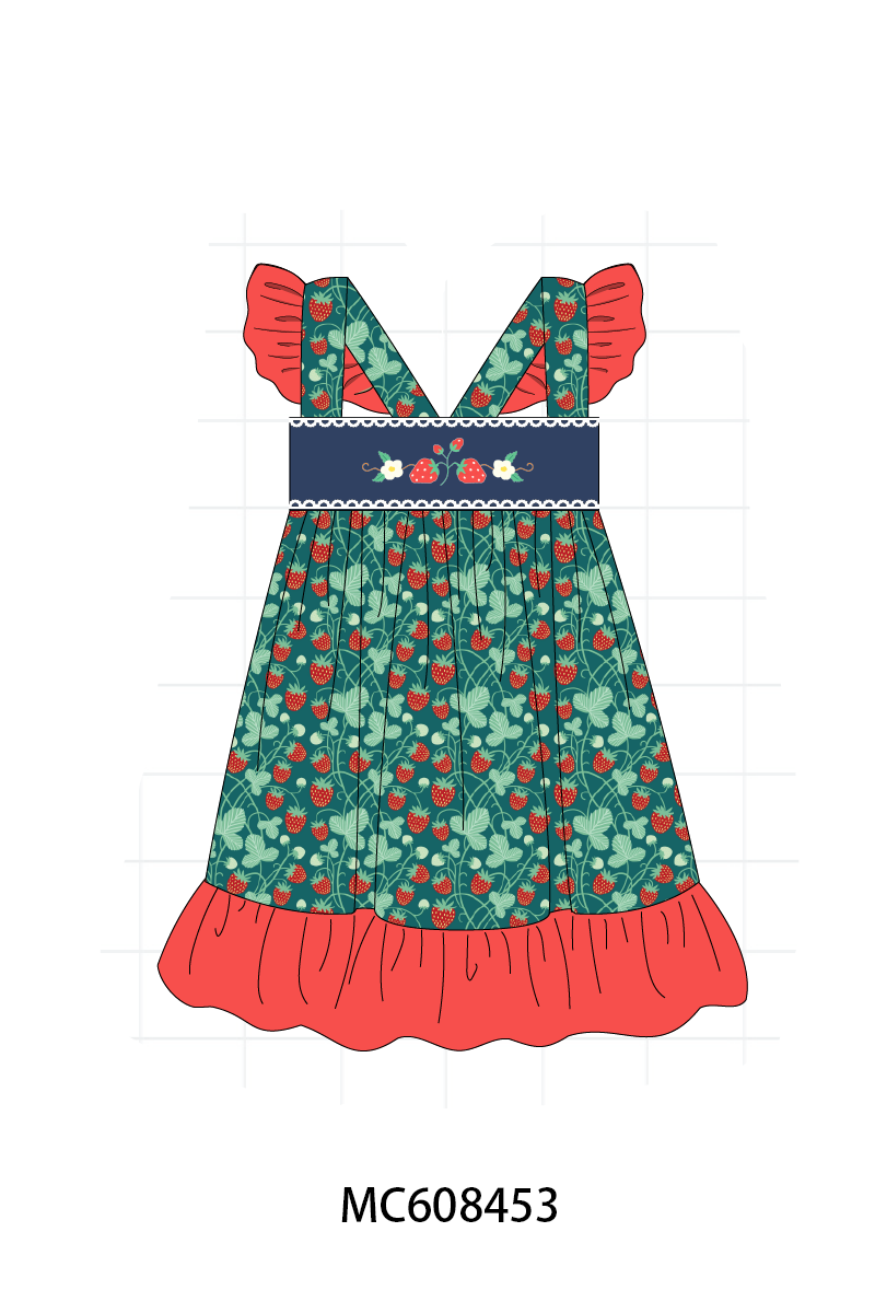 PO101 Green strawberry embroidery collection