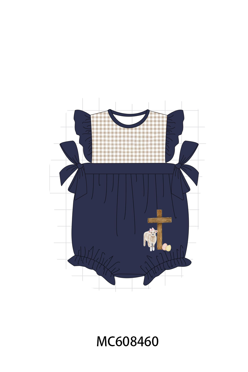 PO101 Navy easter cross egg embroidery gingham collection