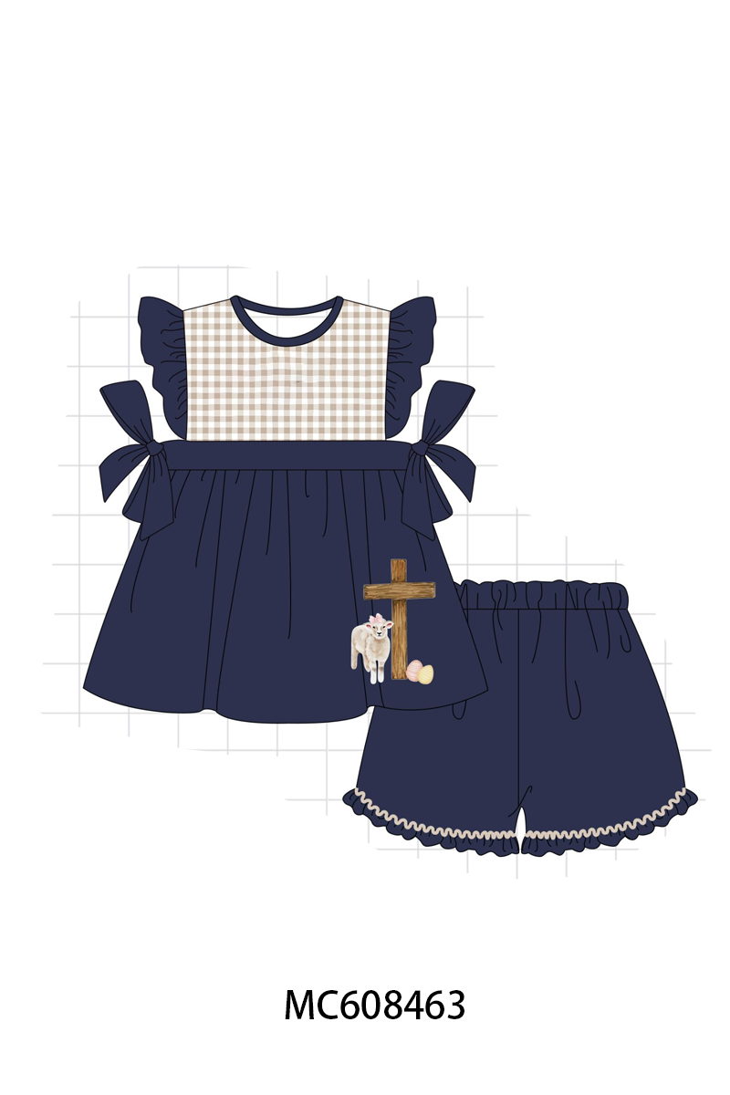PO101 Navy easter cross egg embroidery gingham collection