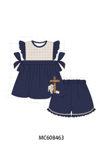 PO101 Navy easter cross egg embroidery gingham collection