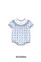PO101 Blue easter bunny bow embroidery gingham collection