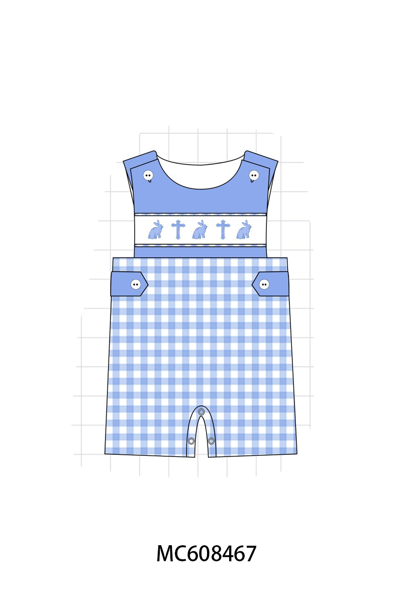 PO101 Blue easter bunny bow embroidery gingham collection