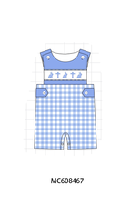 PO101 Blue easter bunny bow embroidery gingham collection