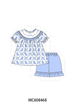 PO101 Blue easter bunny bow embroidery gingham collection