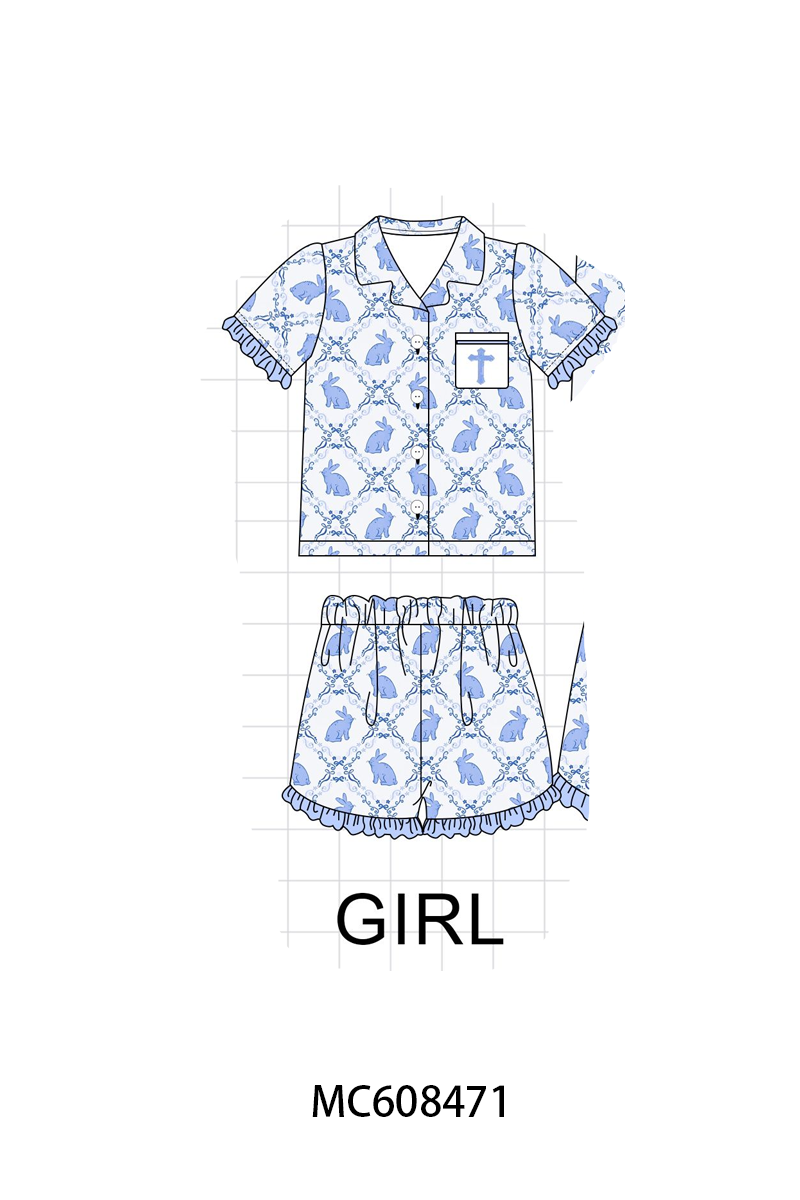 PO101 Blue easter bunny bow embroidery gingham collection