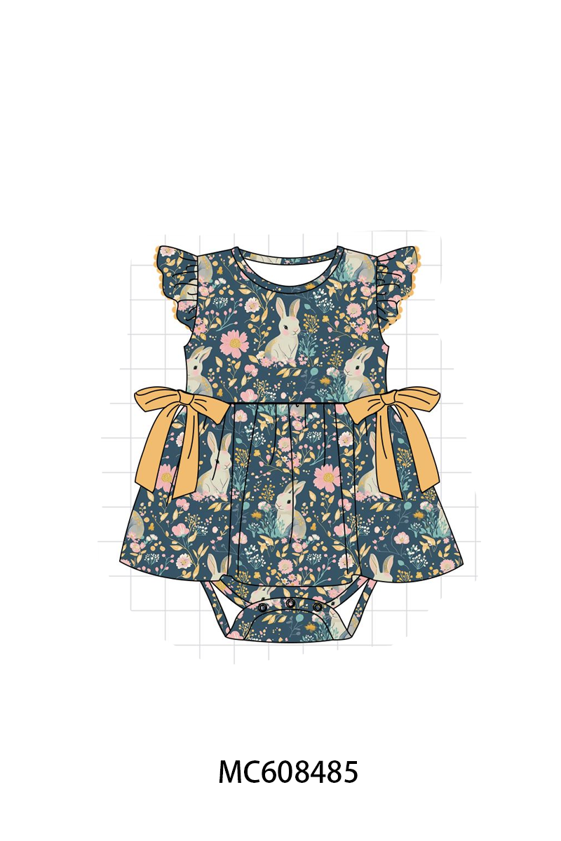 PO101 Navy bunny floral print ruffle collection