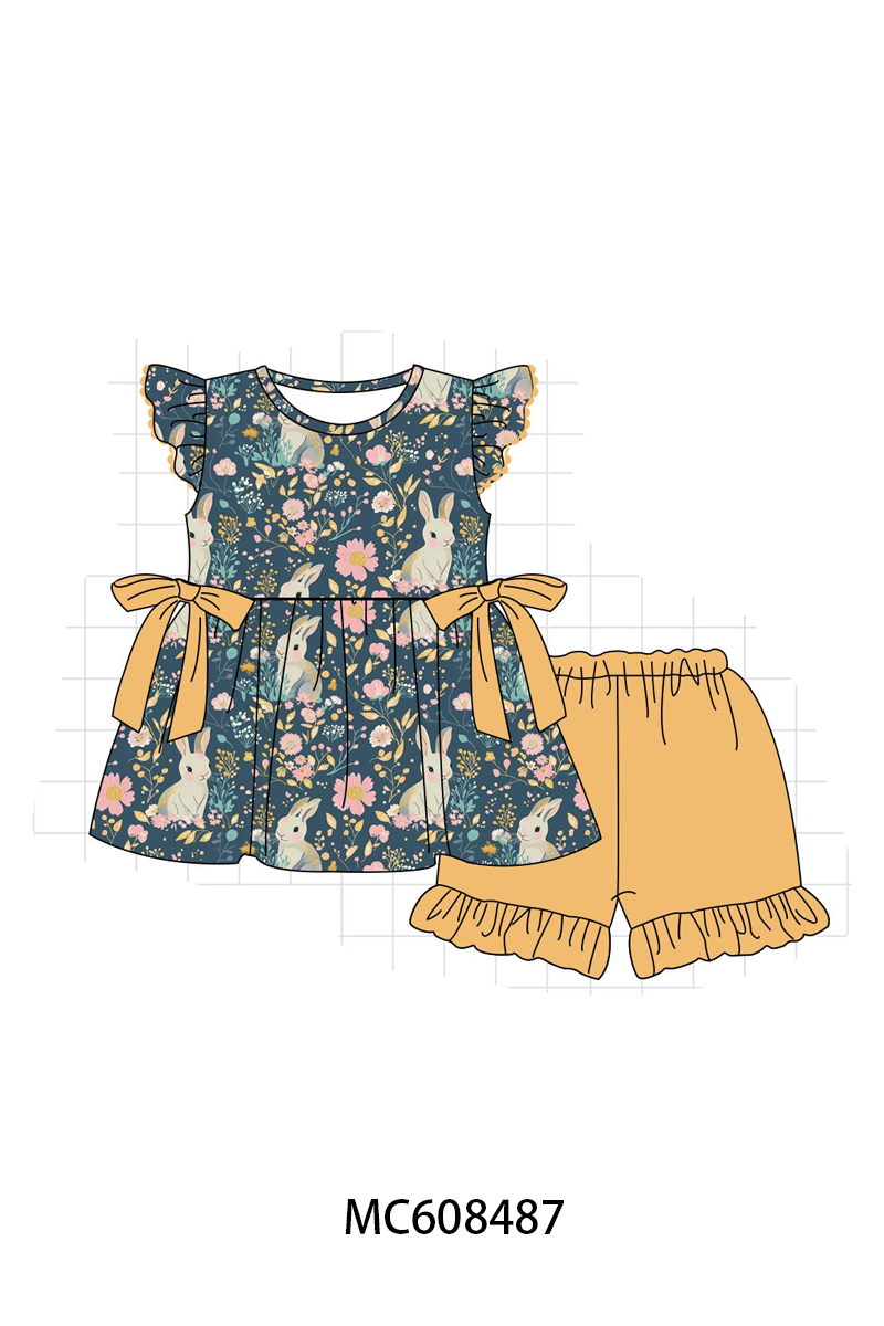 PO101 Navy bunny floral print ruffle collection