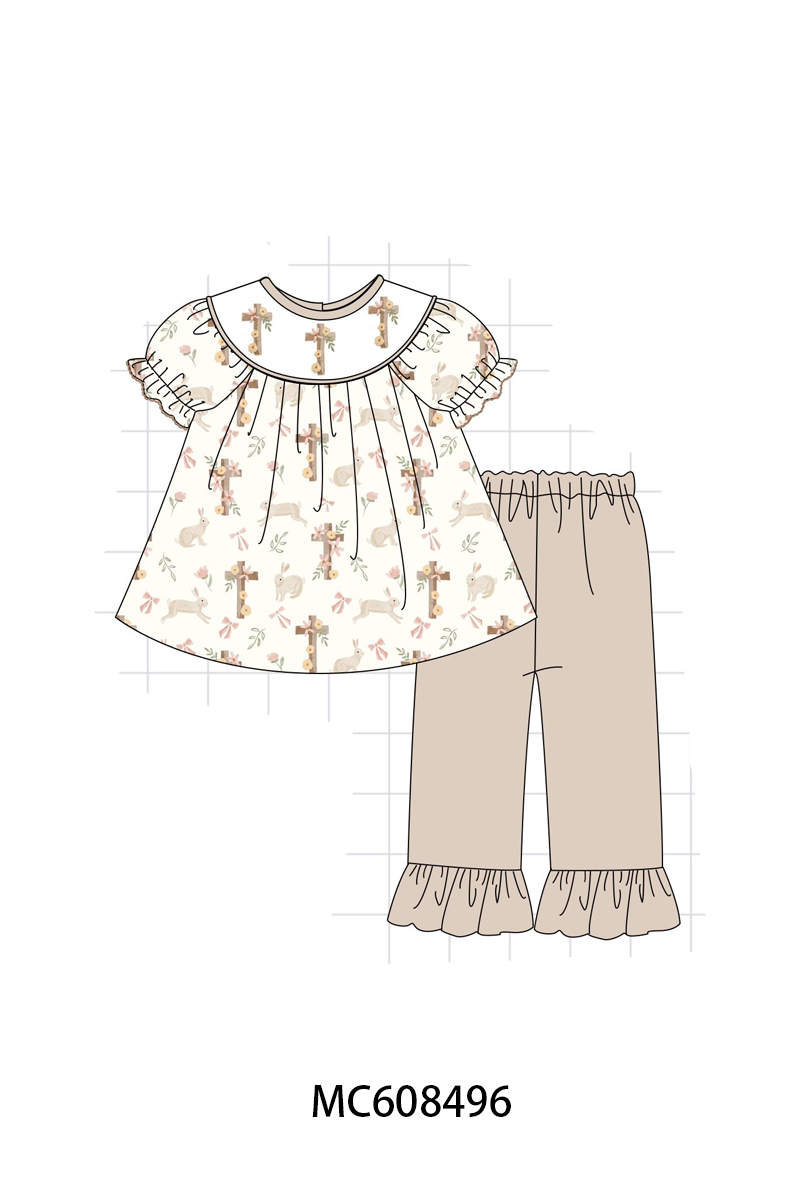 PO101 Brown easter cross bunny embroidery collection
