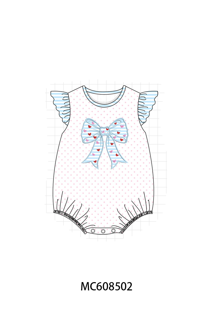 PO101 Blue bow applique dot ruffle collection