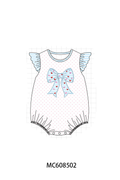 PO101 Blue bow applique dot ruffle collection
