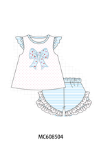 PO101 Blue bow applique dot ruffle collection