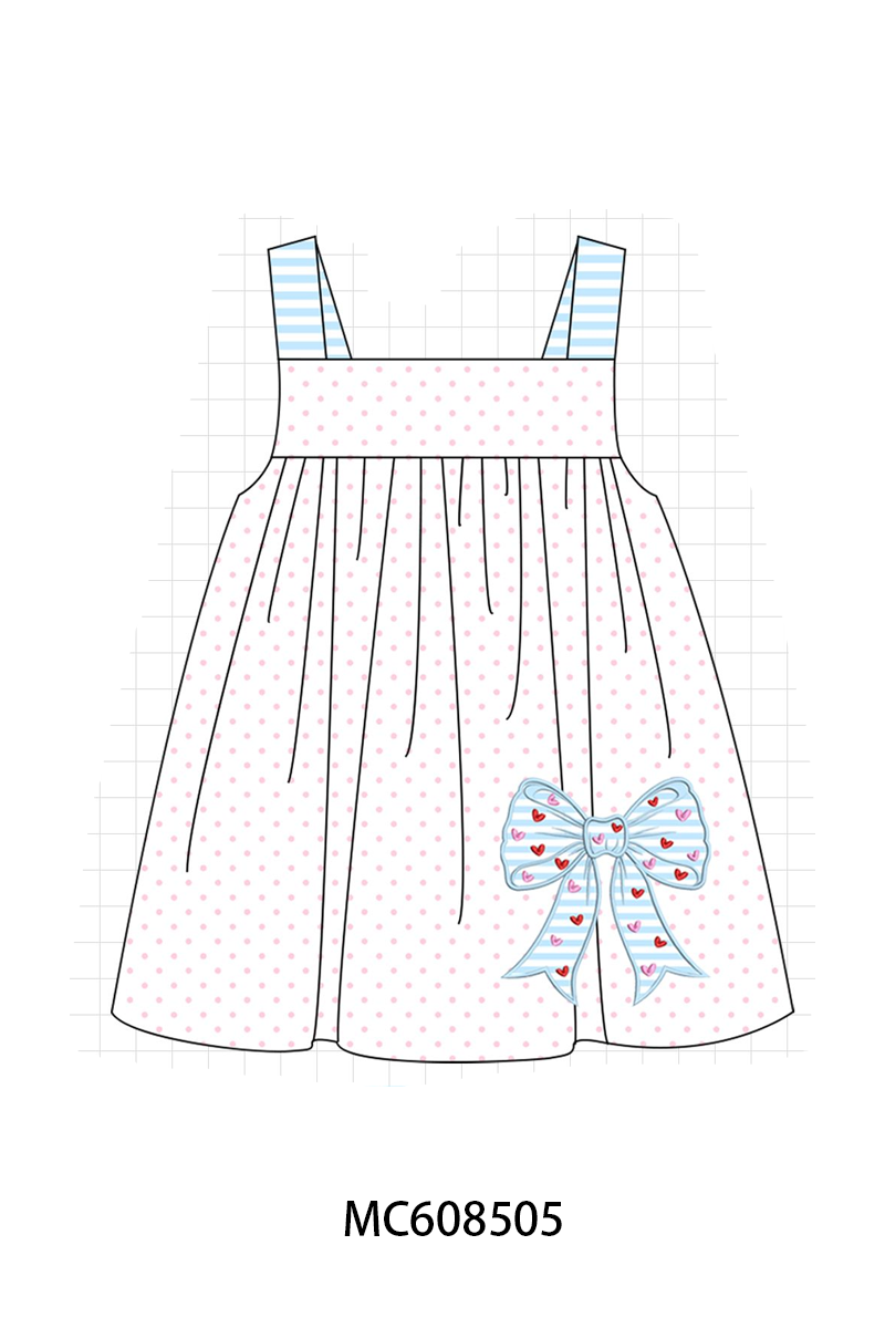 PO101 Blue bow applique dot ruffle collection