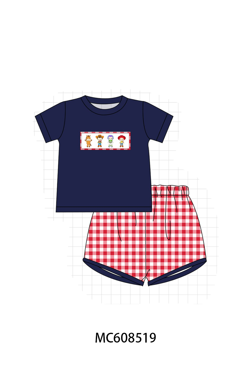 PO101 Navy toy story embroidery gingham collection