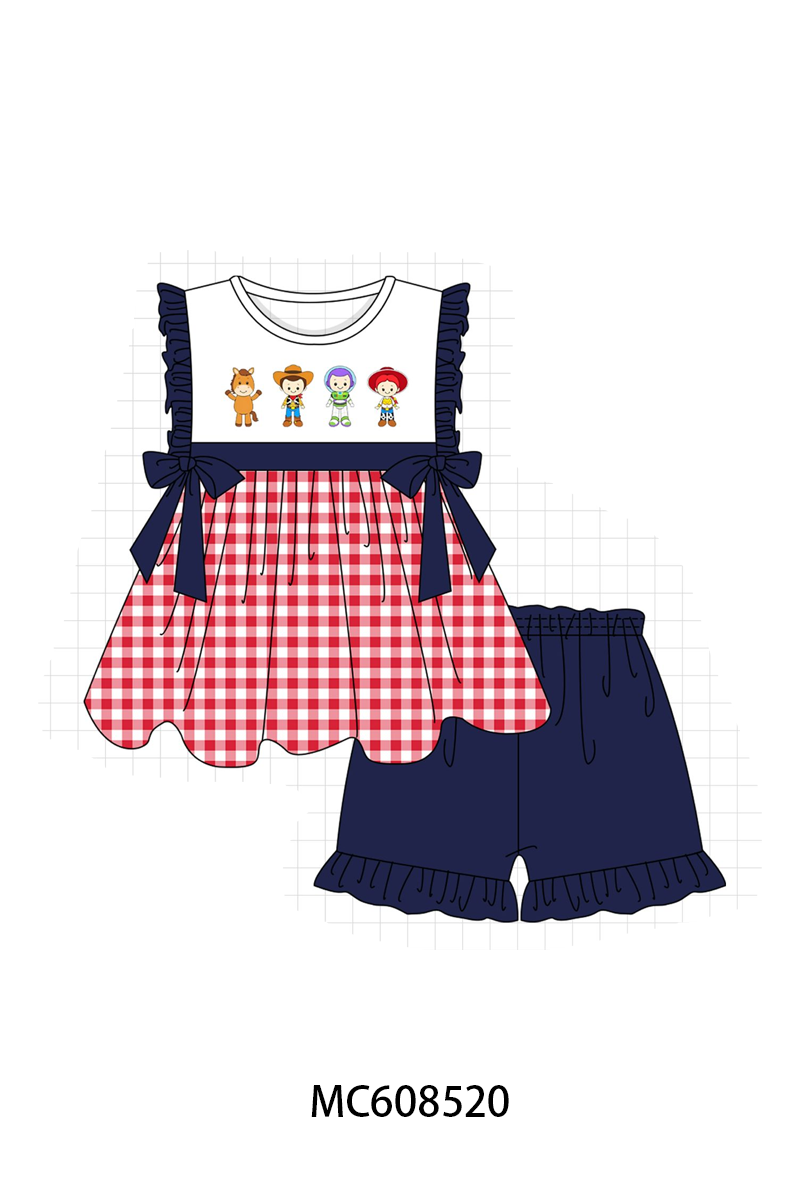 PO101 Navy toy story embroidery gingham collection